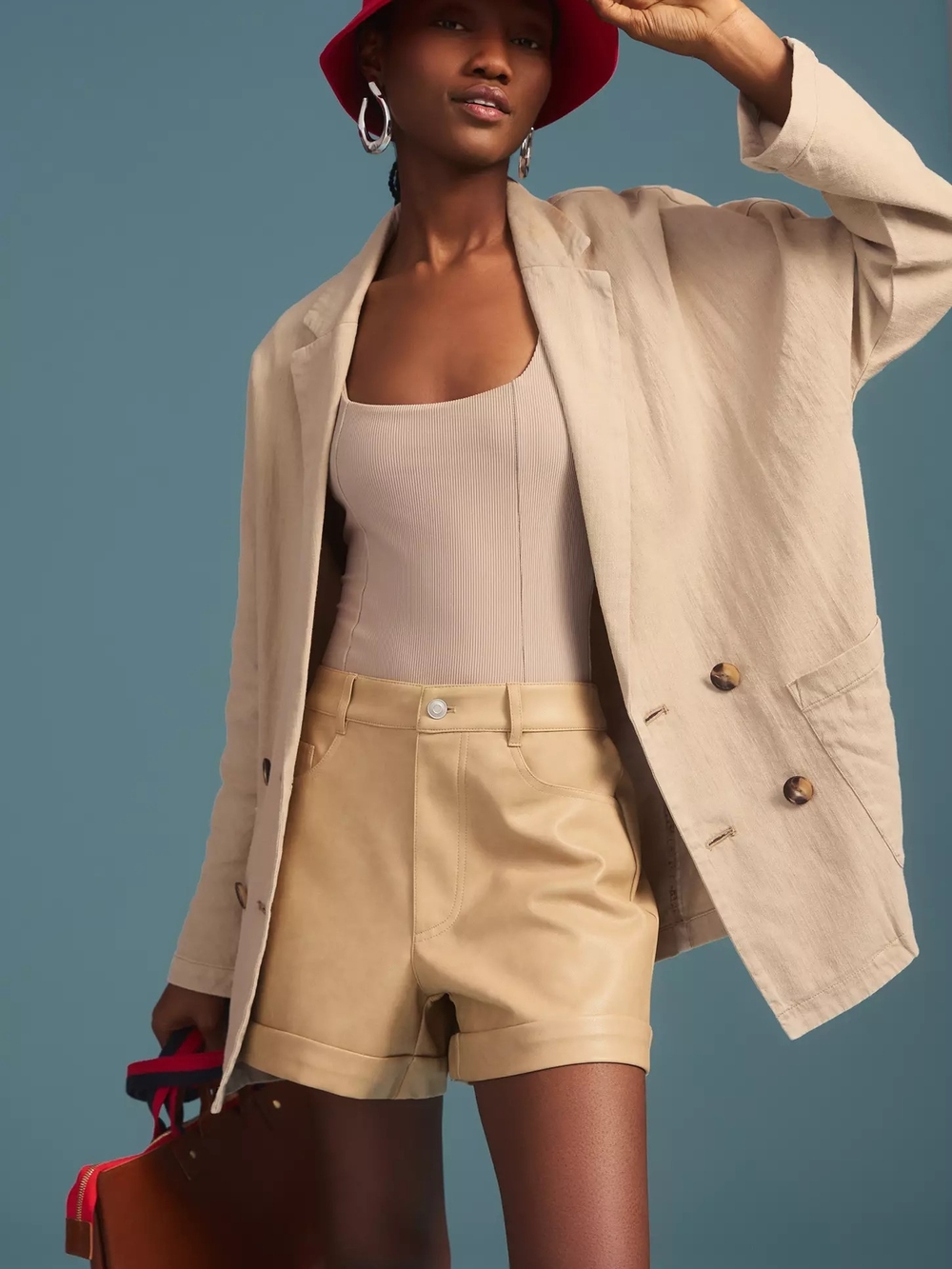 Anthropologie Avec Les Filles Cuffed Faux Leather Shorts Tan High Rise Womens 28 - Picture 9 of 9